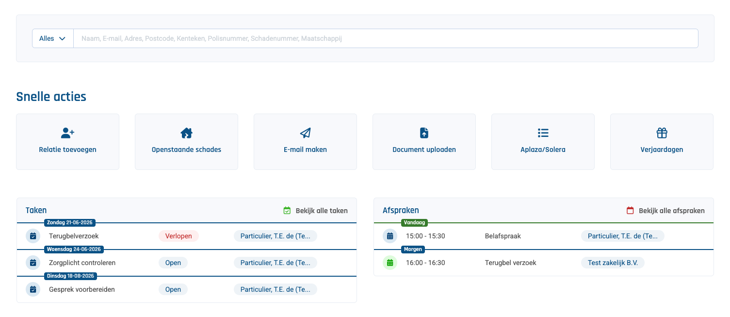 Agenda widgets op het dashboard